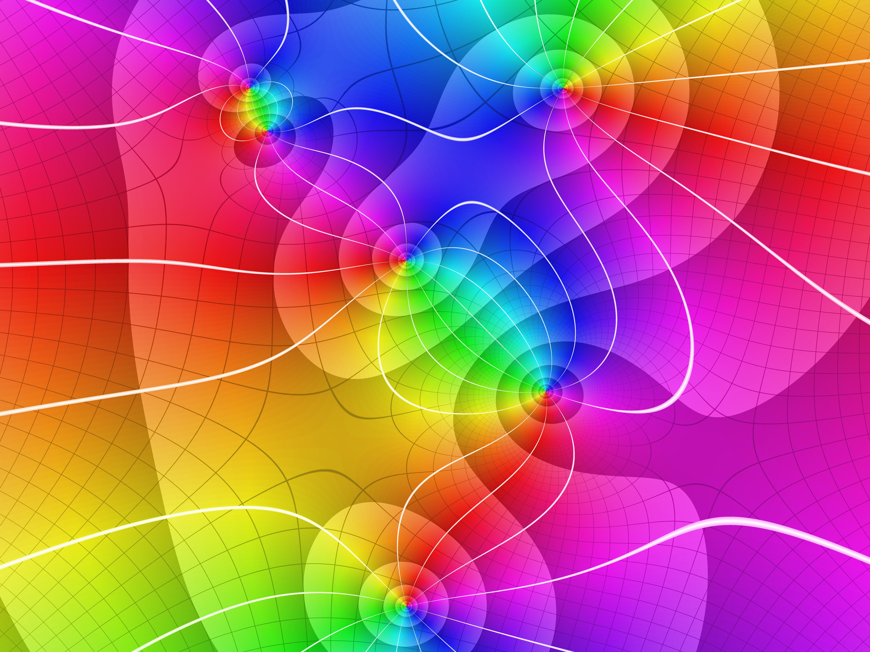 A graph with curved lines and a spectrum of color in the background. Because graphs of complex-valued functions naïvely require four dimensions to display, they can be very difficult to visualize. Domain coloring works around this by representing two dimensions as colors: given a function f, color the point (x, y) using the value of f(x + iy). The hue represents the argument of f(x + iy), and the luminosity varies periodically with the magnitude to produce a terraced effect.